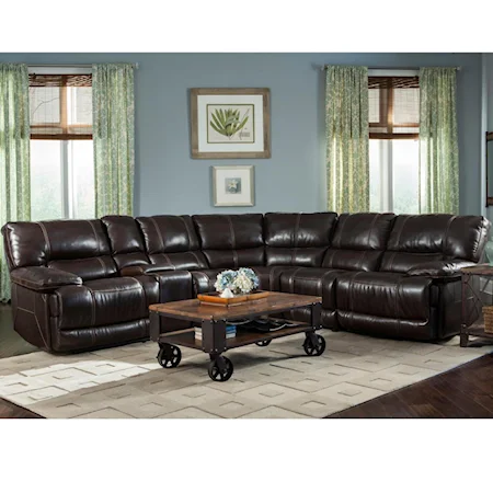 Casual Sectional with Storage Console and Pillow Top Arms